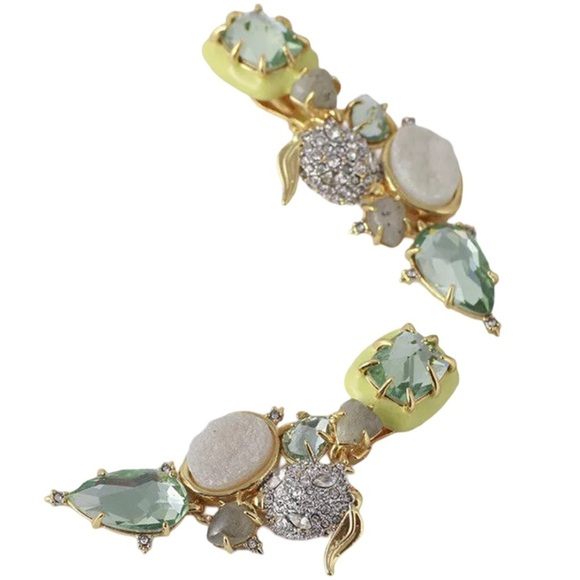 ALEXIS BITTAR • Clip On Enamel Inlaid Green Drop Crystal Encrusted Earrings - Picture 7 of 9